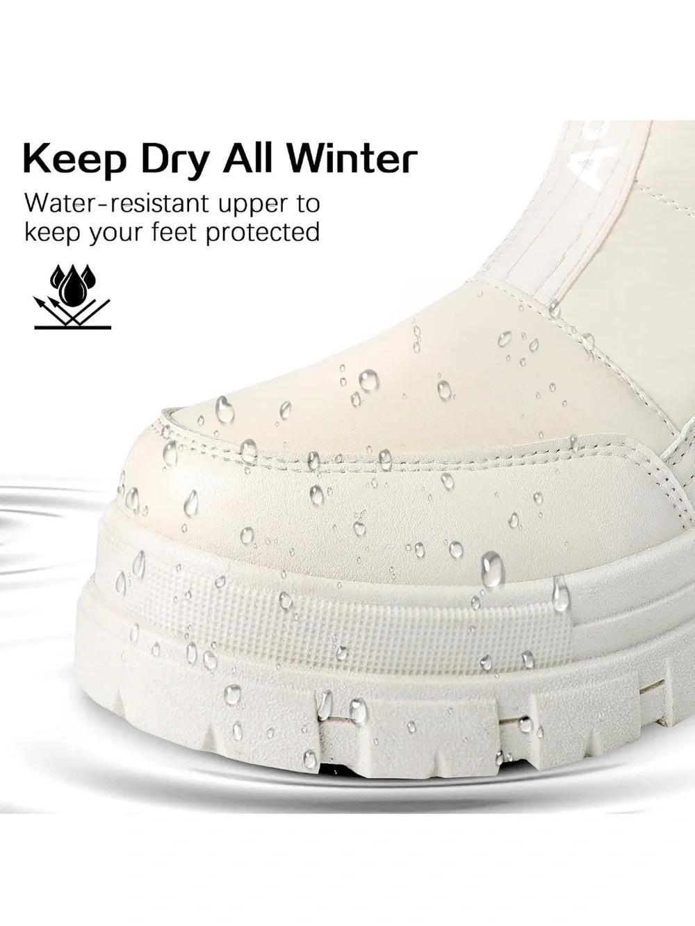 Cream Winter Snow Boots for Women. Water Resistant and Insulated